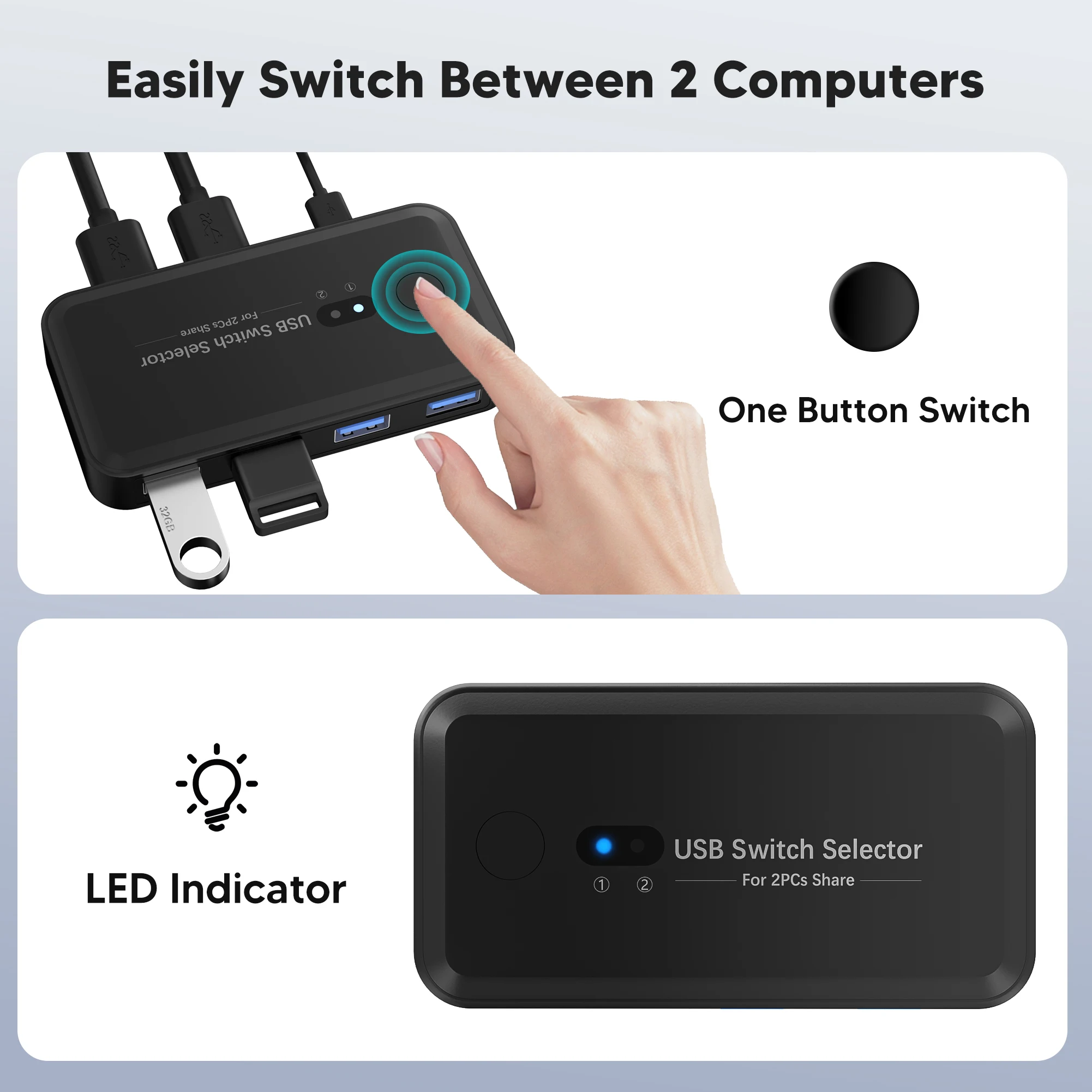 AIXXCO USB KVM Switch USB3.0 Sharing Controller Hub Adapter USB3.0 2 Inputs 4 Outputs For Computer Printer Keyboard Mouse 6