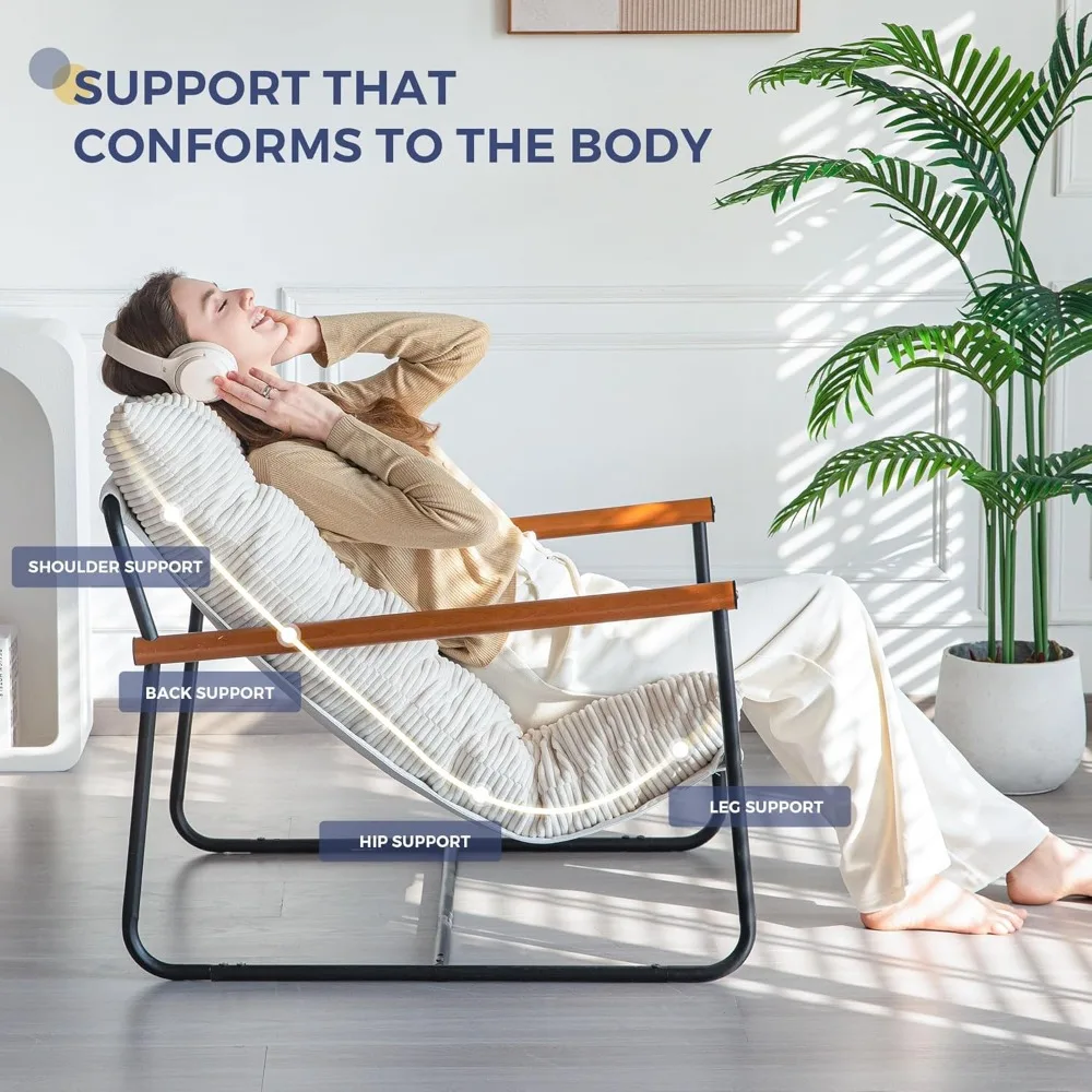 Modern Accent Chair, Comfy Living Room Chair with Metal Frame Wooden Armrest, Upholstered Armchair with Soft Cushion for Bedroo 5