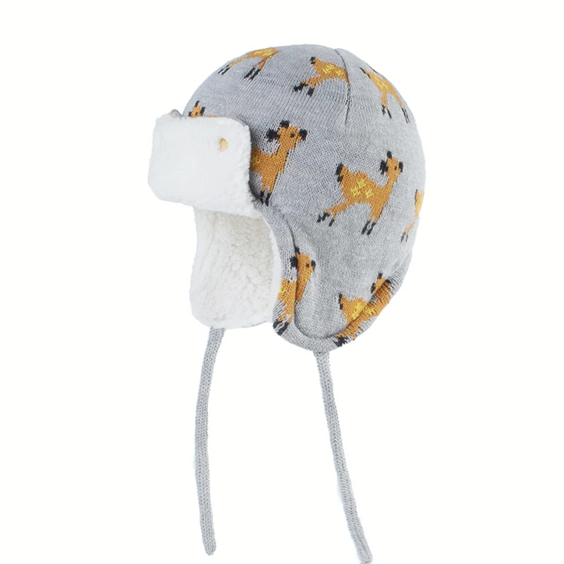 

Winter Hat Boy Girl Earflap Knit Beanie Kid Deer Animal Warm Skiing Cotton Fleece Outdoor Accessory For Toddler Baby