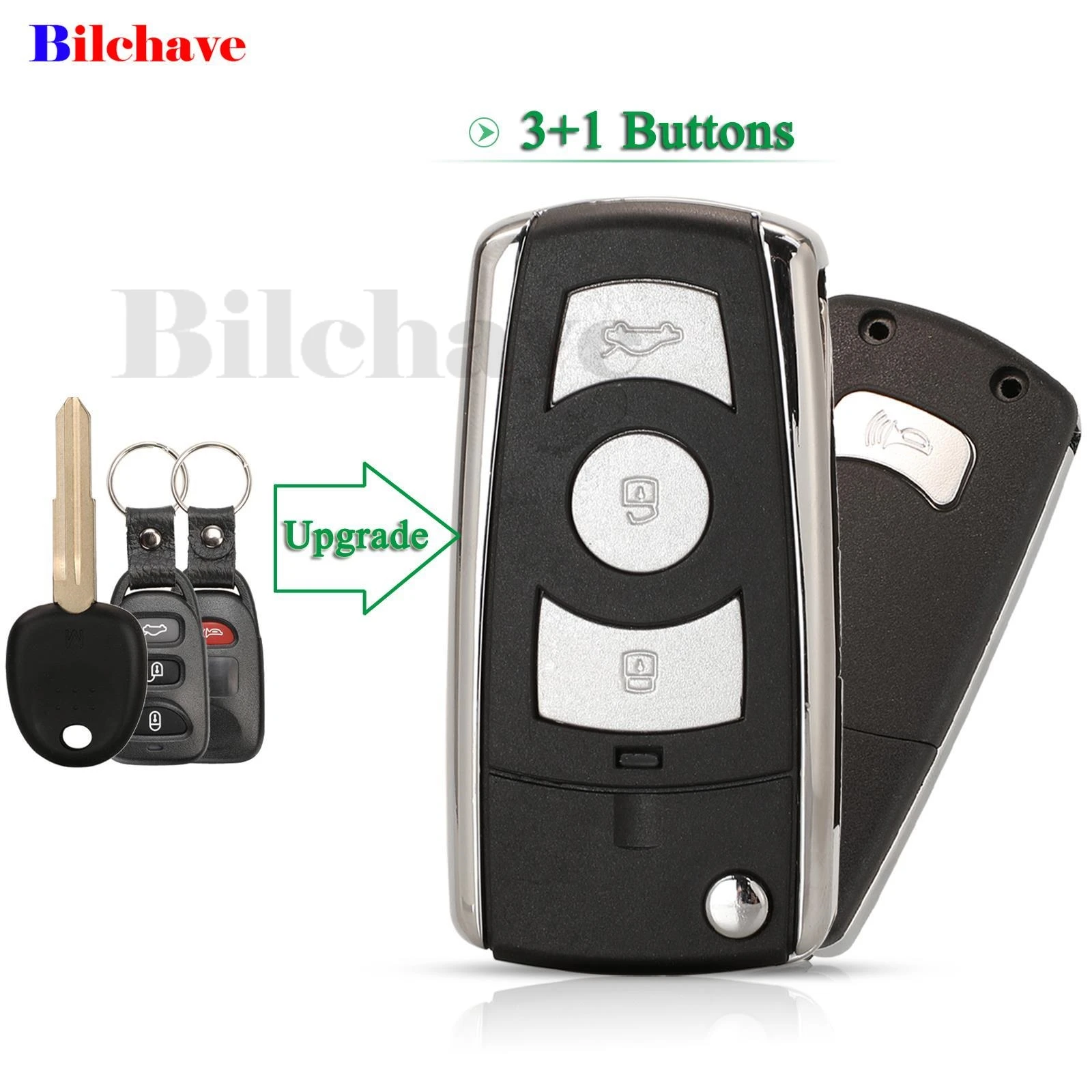 

jingyuqin Modified 3+1 Buttons Flip Remote Car Key Shell Case For Kia Hyundai Elantra Sonata Genesis Santa Fe Accent K2 K3 K5