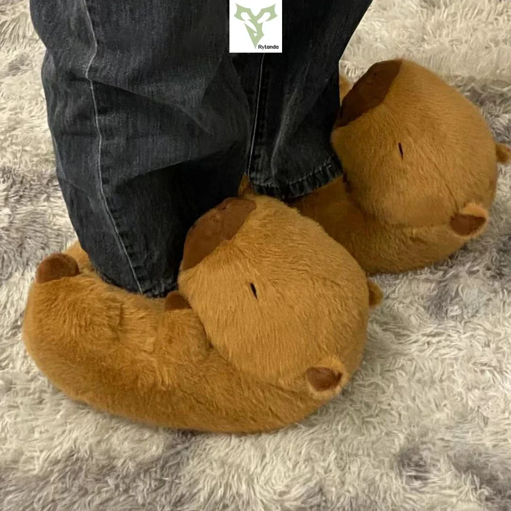 Capybara Plush Slippers Women Cartoon Cute Lovely Soft  Animals Plushy Shoes Cozy Capibara Sandals Winter Indoor Warm Slipper 3