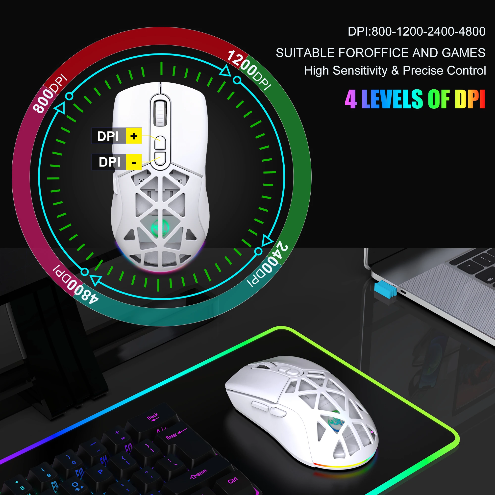 Tastiera Meccanica Wireless 61 Tasti Con Mouse RGB – Bluetooth 5.0 E 2.4GHz, Retroilluminazione LED, Leggera E Anti-ghosting Per PC E Gaming