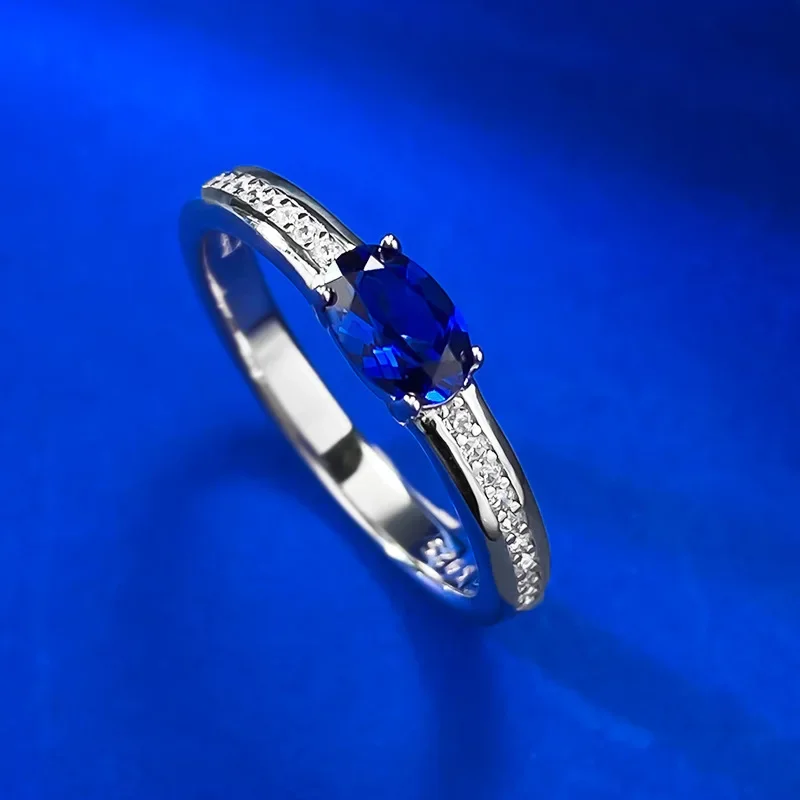 

TKJ 925 Sterling Silver New Oval 4*6mm Sapphire Ring Women Noble Party Jewellery Free Shipping Wholesale