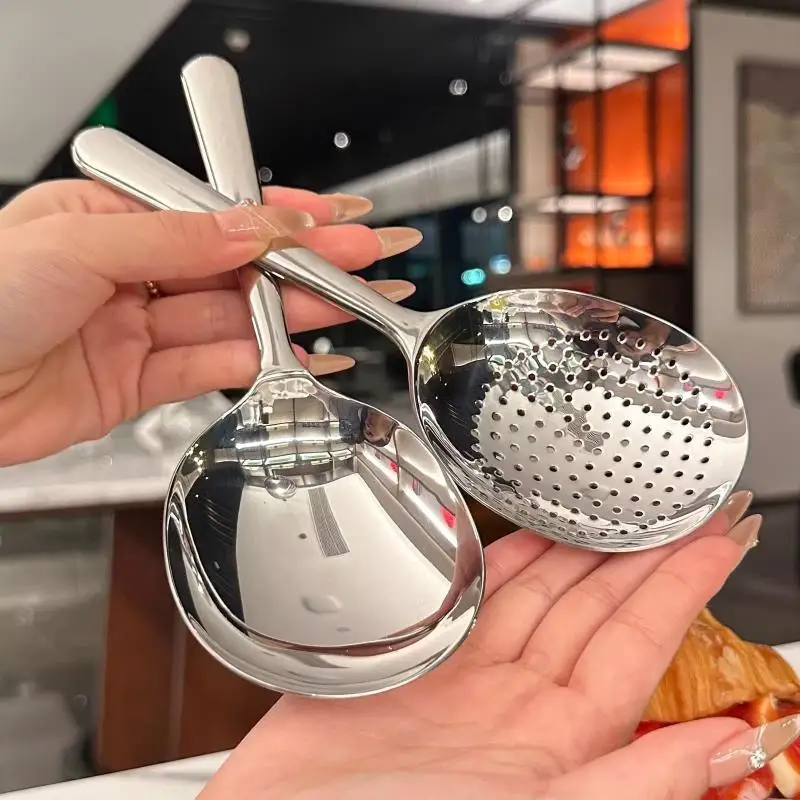Nouvelles cuillères en acier inoxydable (1/2 pièces) avec manche isolant thermiquement et trou de drainage pour servir la soupe et le riz, ustensiles de cuisine