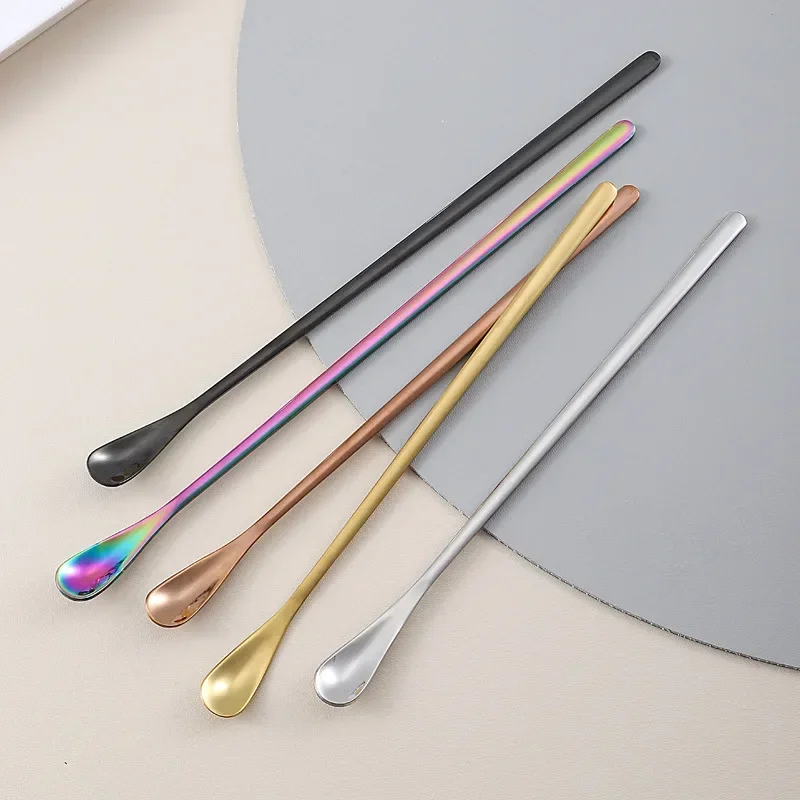 Stainless Steel Spoon Long Handle Stirring Spoon Food Grade Coffee Utensil Waterdrop Shape Ice Spoon Honey Cocktail Mixing Bar Tool