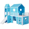 Low Loft Bed with Tent and Slide, Solid Wood Loft Frame with Safety Guardrails and Ladder for Kids Bedroom,Easy Assembly 4