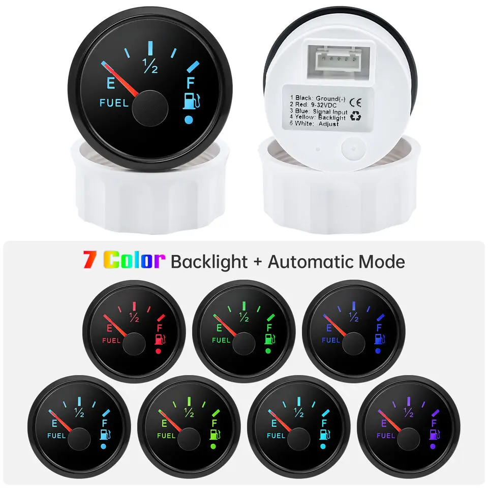 보트 연료 레벨 게이지, 연료 레벨 센서 유닛 센더 포함, 0-190ohms, 52mm