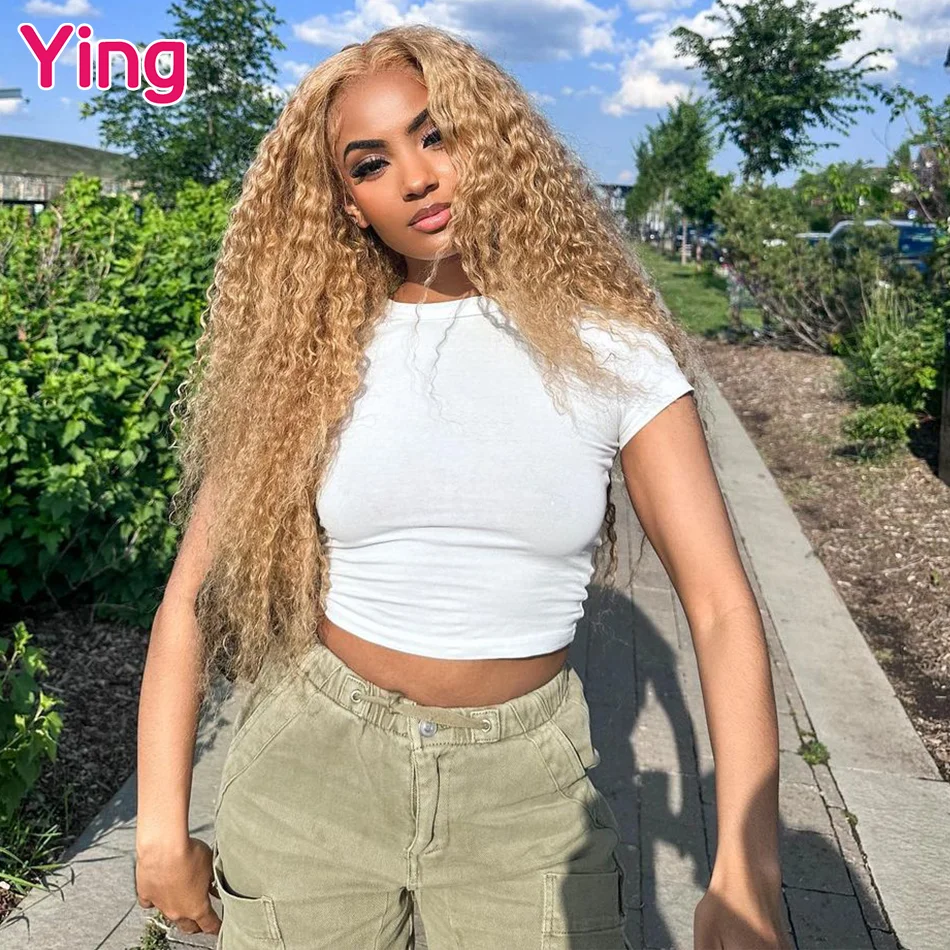 Ying 34 Inch 200% Honingblonde 13X6 Lace Front Pruik Curly Wave 5X5 Lace Pruik Remy 13X4 Lace Front Pruik Preplucked Met Babyhaar