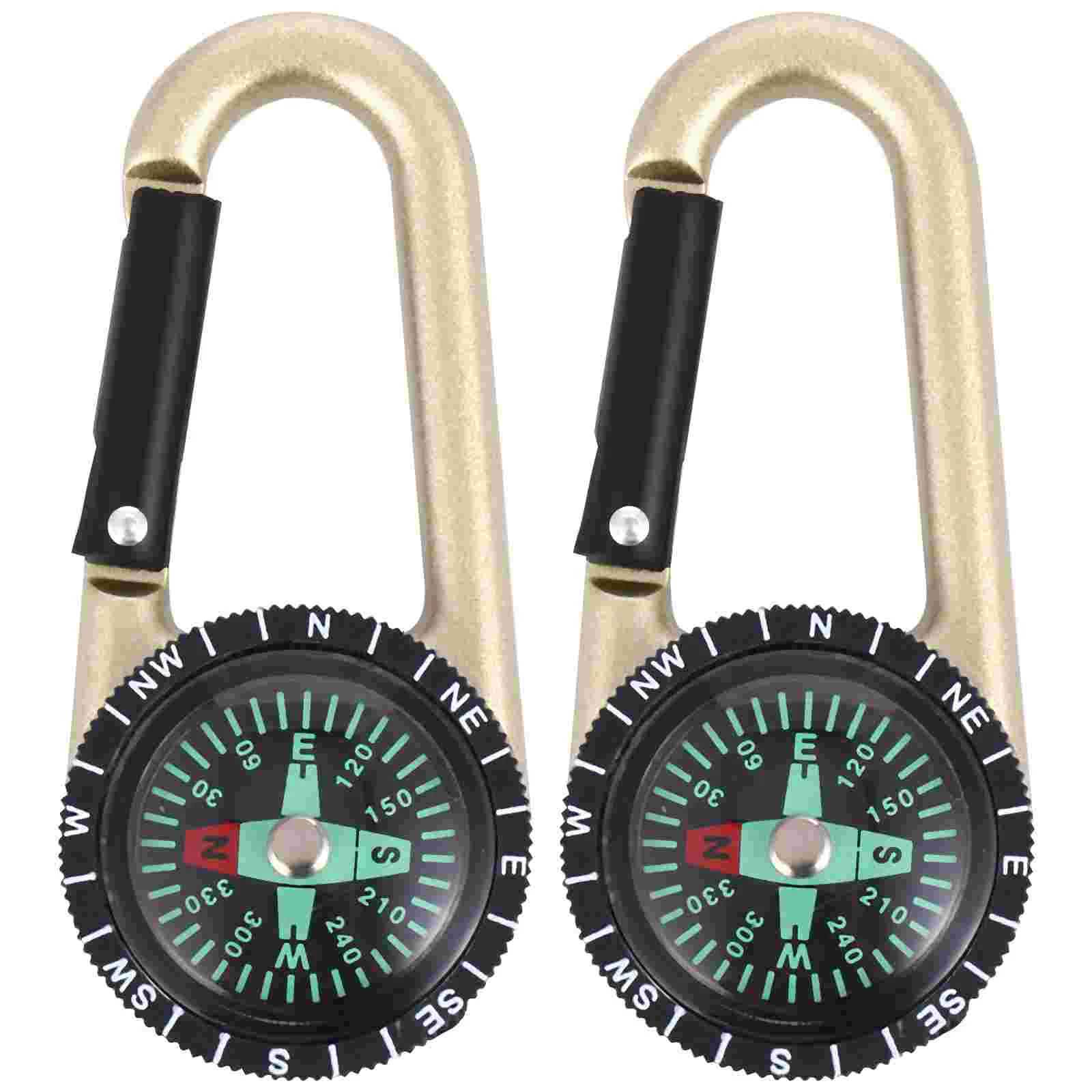 

2 Pcs Carabiner Camping Compass Key Chain Climbing for Hiking Outdoor Supply Ring Alloy Waterproof with Scale Clip