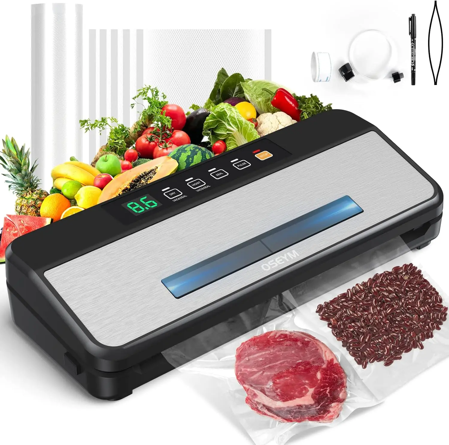 

Vacuum Sealer Machine, 80Kpa Automatic Food Sealer Machine, Food Sealers Vacuum Packing Machine with Cutter & Bags, Air Seal Pla