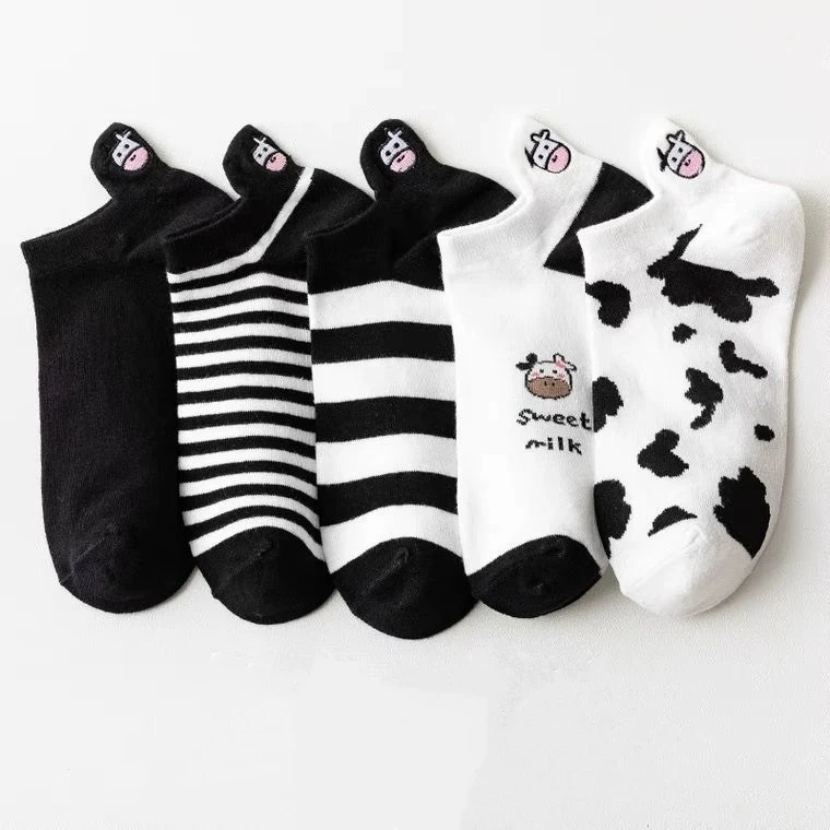5 Paar Damen socken schöne Kuh muster kurze Socken kreative Drucks ocken Knöchel socke – Detail 5