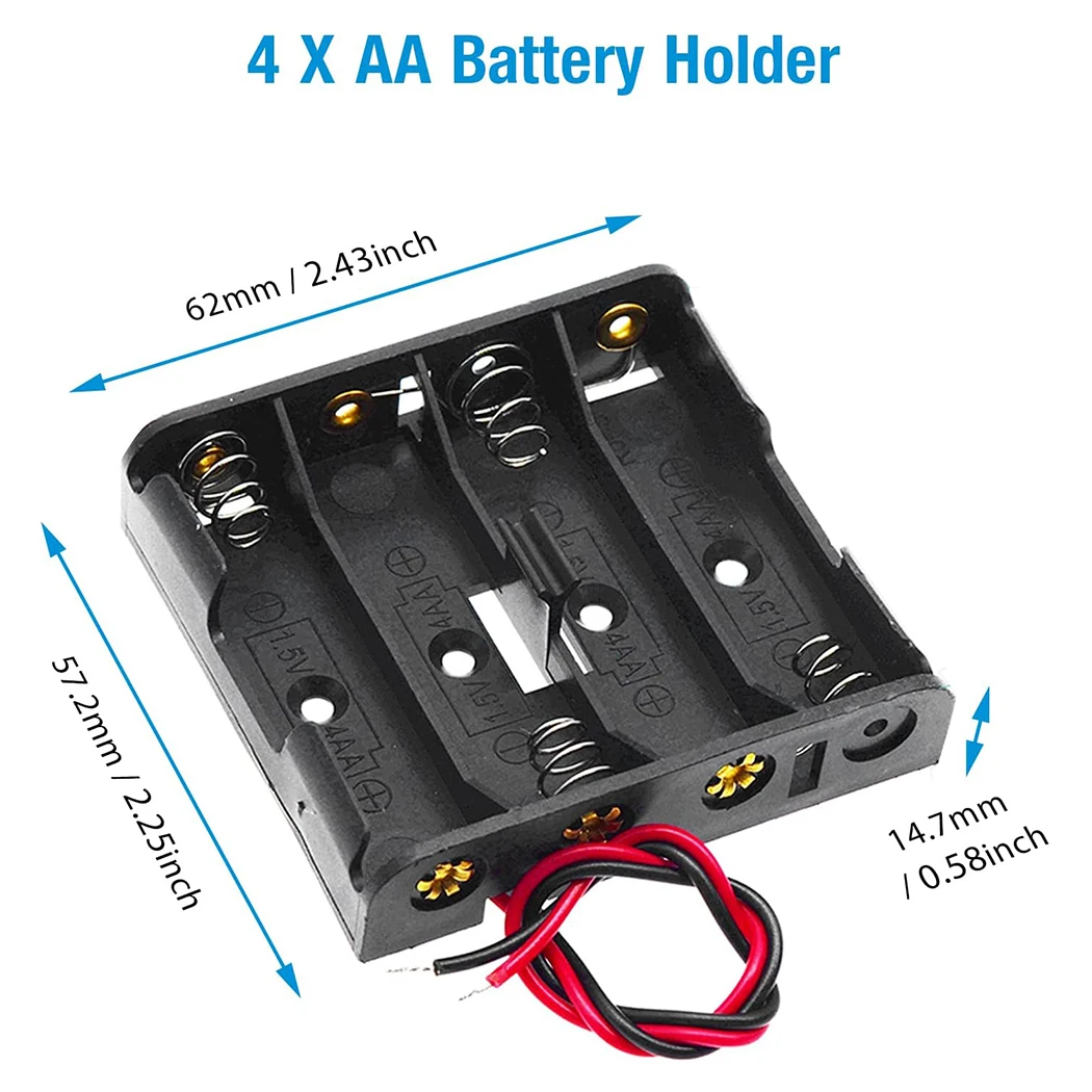 Porte-piles 1xAAA Avec Fils – Lot De 5 Boîtiers Noirs – Pour Projets électroniques DIY