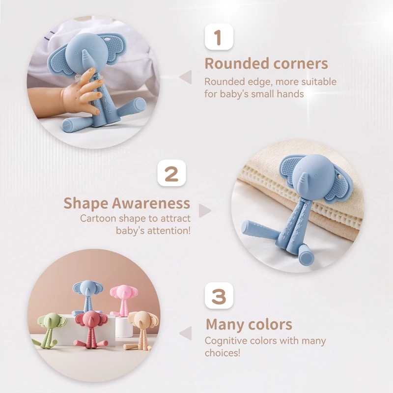 Silicone Teething Toys Teething Toys Silicone Teether Rattles for Baby Elephant Teething Tactile Toys Newborn Baby Toys 0-12 Months Rattle Teething Silicone Toy