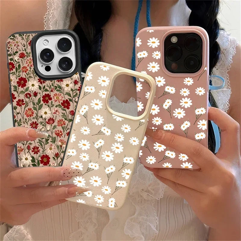 Trendy INS Cute Daisy Style PU Leather Phone Case Cover