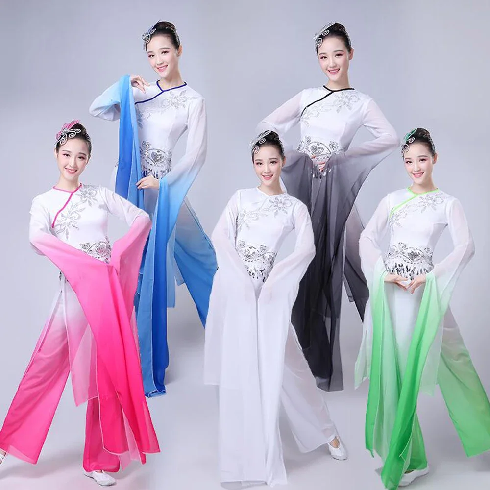 

New Chinese Folk Dance Classical Dance Costumes Women Water Sleeve Performance Clothing Girls Long Sleeve Yangko Dance Costumes