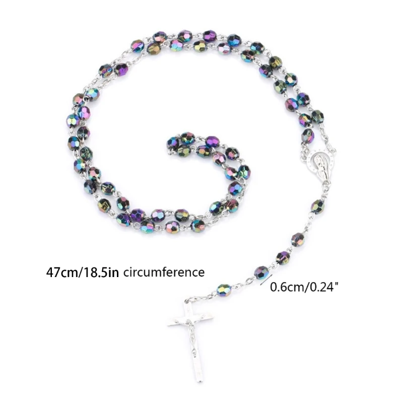 Catholic Rosary Necklace Pendant Long Chain Women Men Jewelry Charm Gift