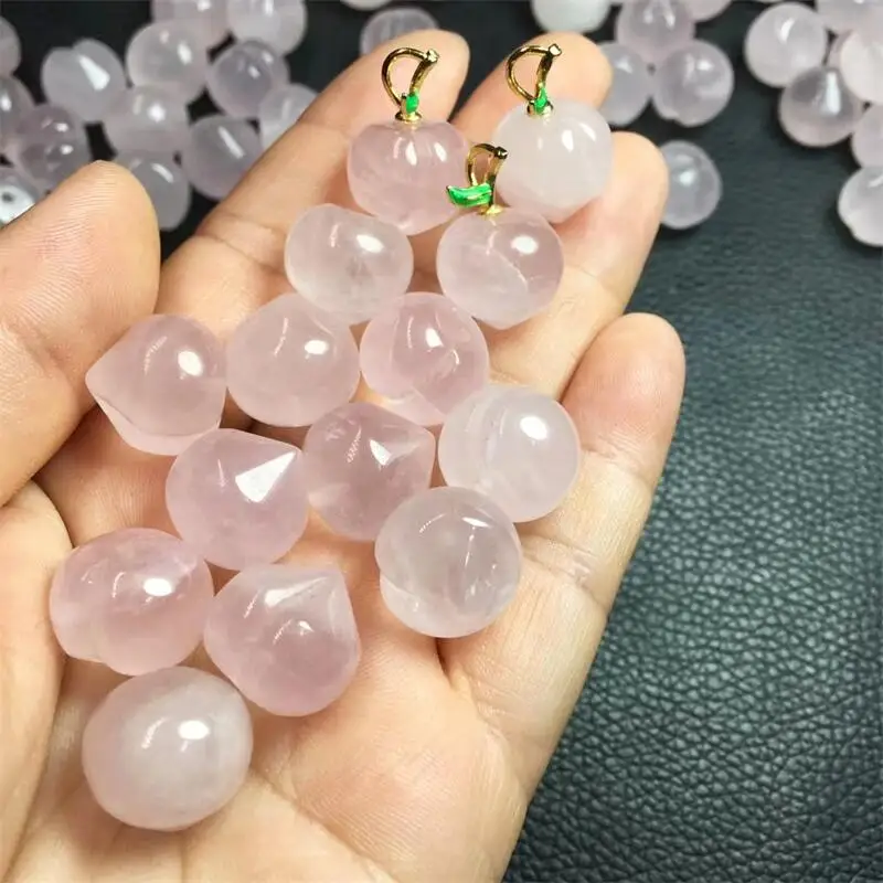 

5PCS Natural Rose Quartz Peach Cartoon Carving Loose Bead Healing Energy Gemstone DIY Accessories For Jewelry Making
