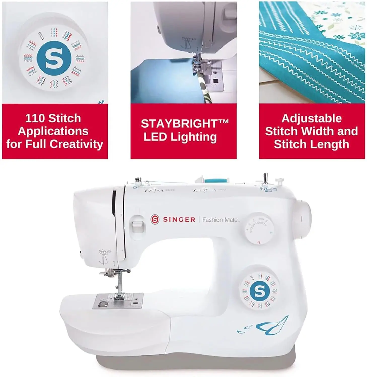Singer Fashion Mate™ 3342 Lightweight & Portable Sewing Machine With Accessory Kit | 32 Built-In Stitches, Free Arm, Full Metal 3