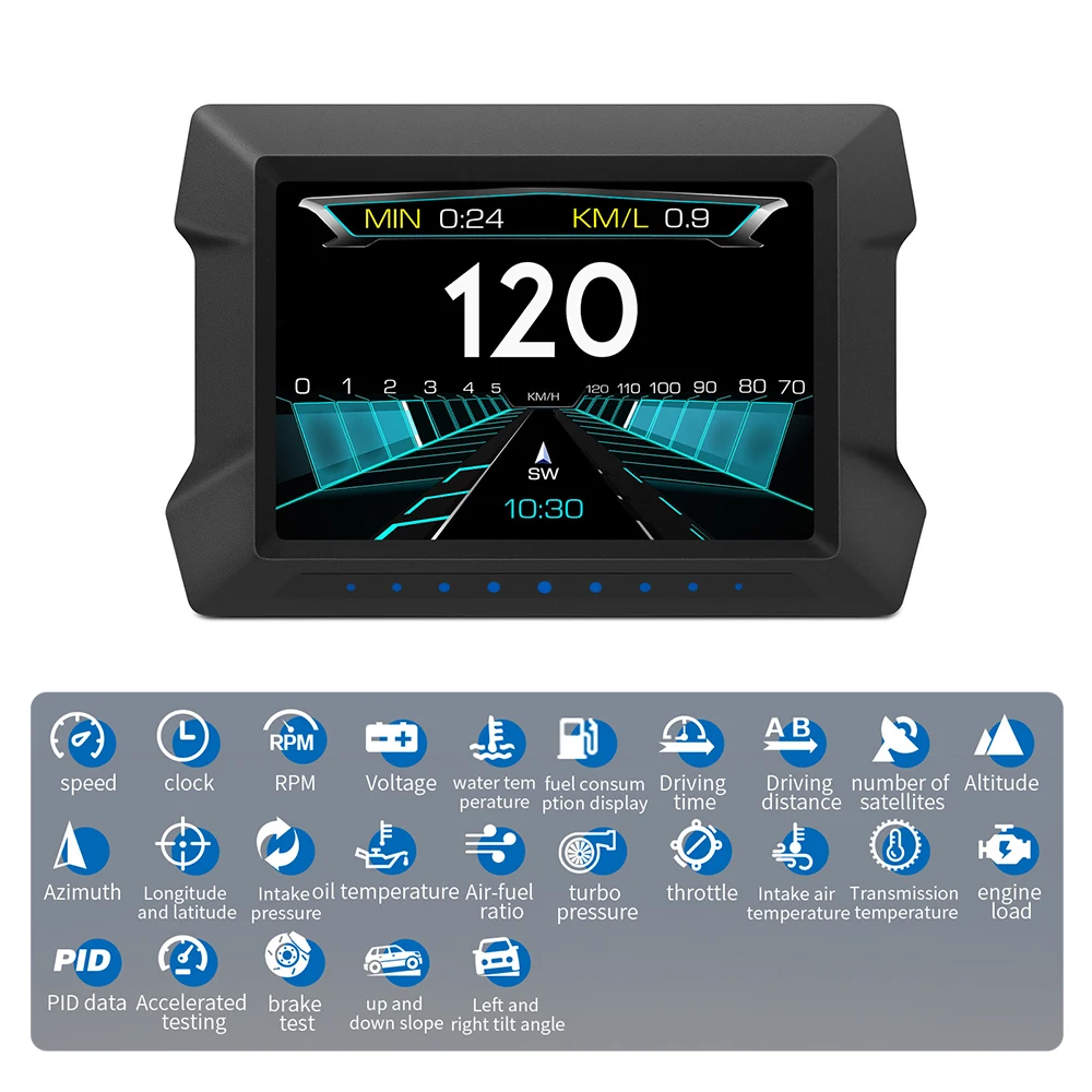 헤드업 디스플레이 속도계 자동차 전자 기기, P22 듀얼 시스템 HUD OBD2 GPS 경사 틸트 계량기, 과속 저전압 알람 포함