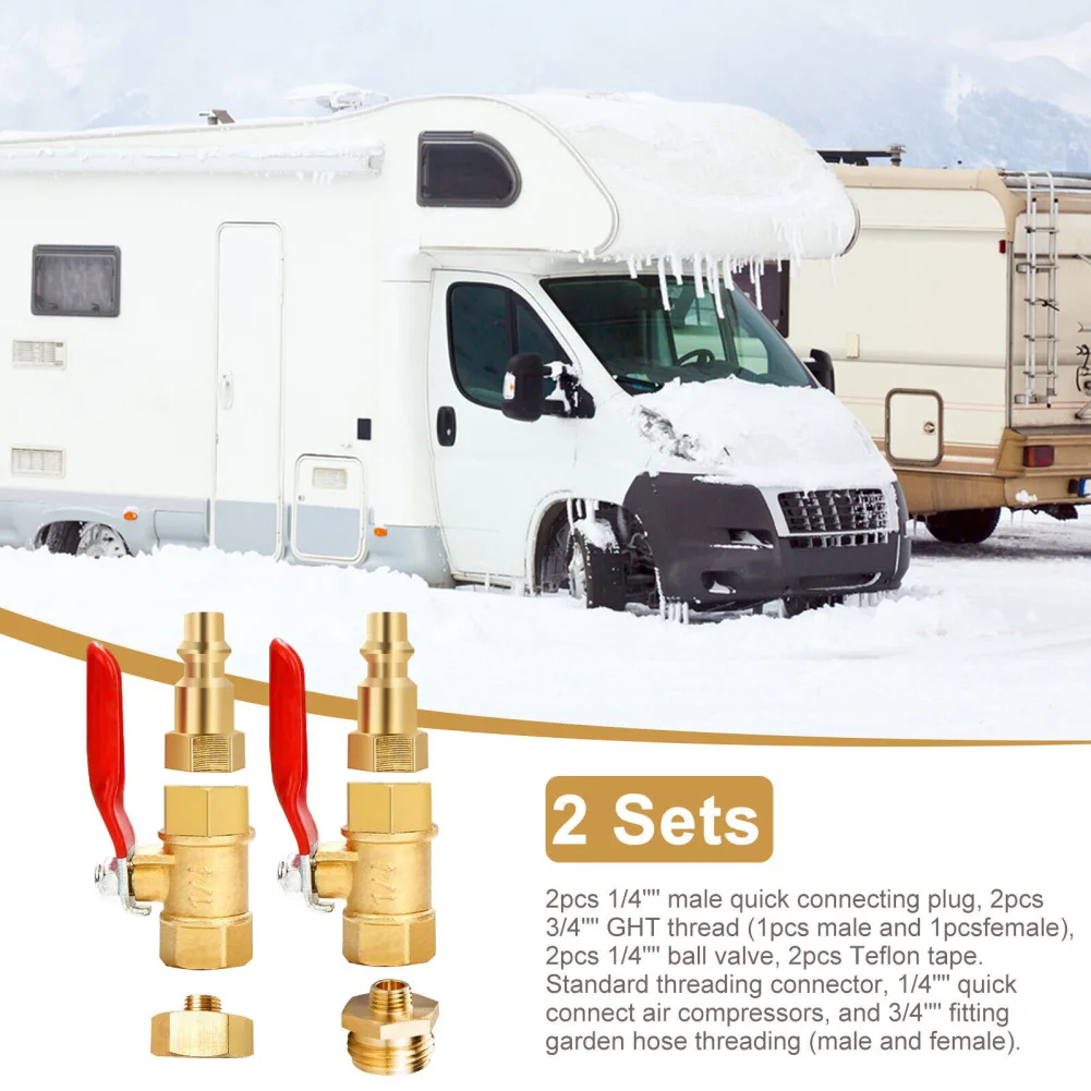 

2pcs Winterize Adapter 1/4 Inch Male Quick Plug 3/4 Inch Female Garden Hose Threading Winterize Quick Adapter With Ball Valve