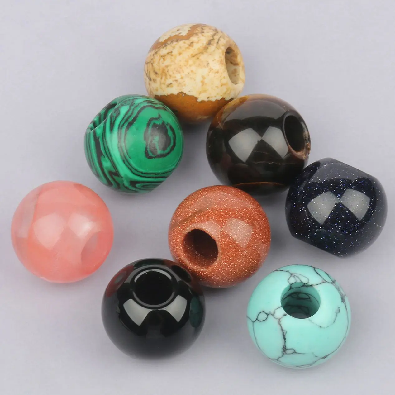 

2pcs Natural big hole stone beads tiger eye black agates ball beads charm pendant for jewelry making bracelet necklace earring