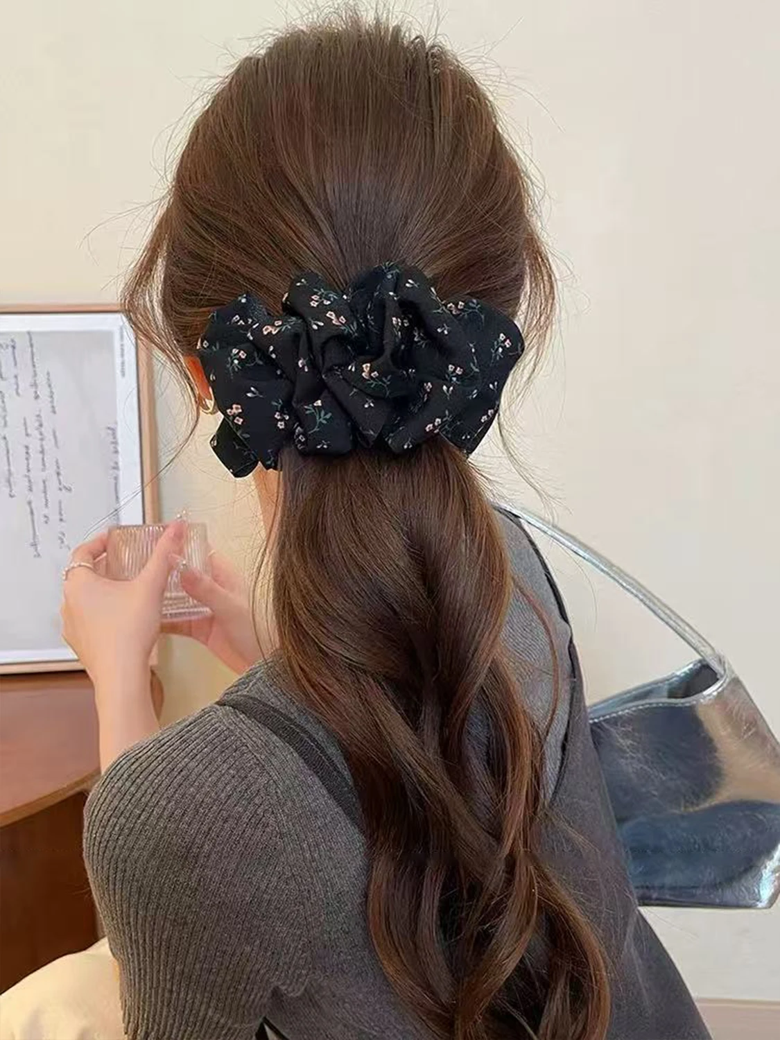 1pc black floral