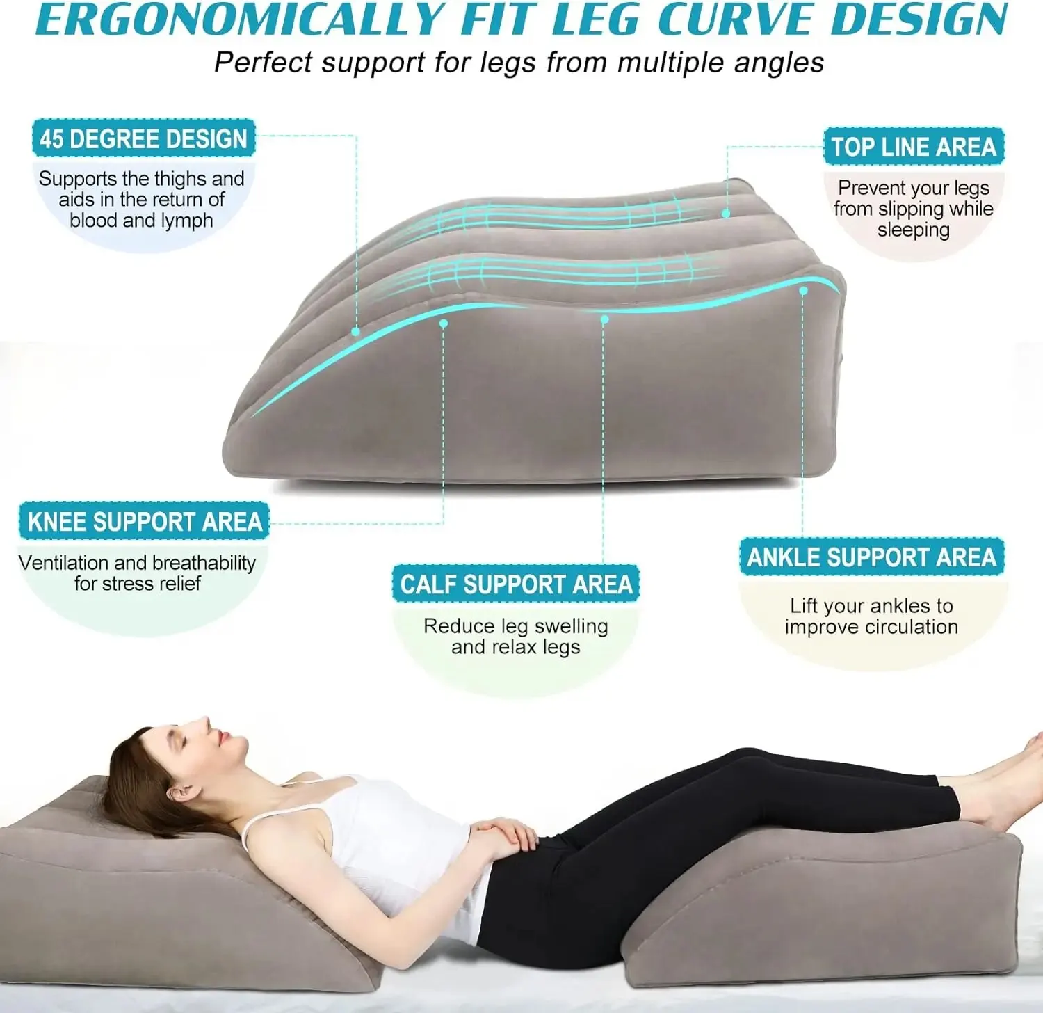 PVC Inflatable Leg Pillow Multifunctional Portable Ramp Cushion with Storage Bag for Back Legs