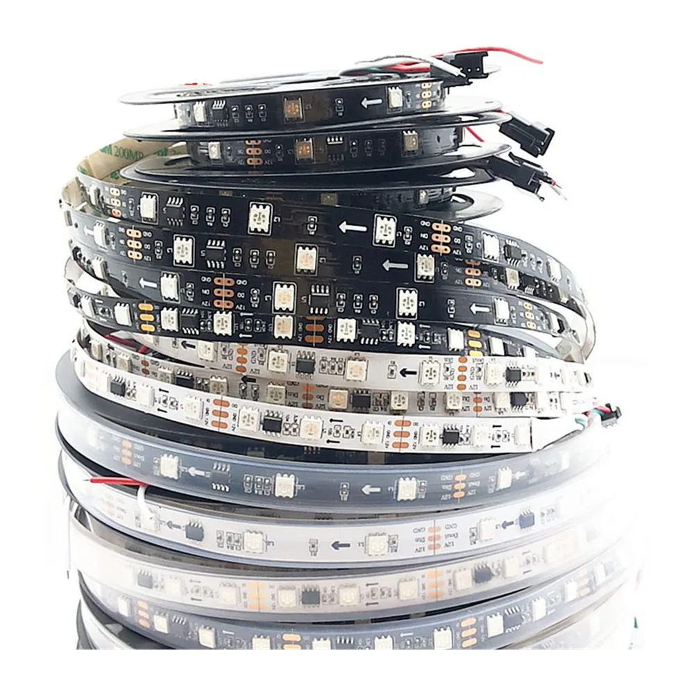 

DC12V WS2811 1m/5m 30/60leds/m 5050 SMD RGB Smart Pixel Led Strip Addressable WS2811IC Black/White PCB