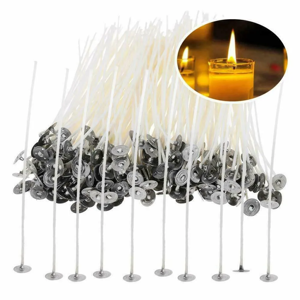 20 Pcs 200mm Long Pre Waxed Candle Core For Candle Making With Metal Sustainer`S Smokeless Wicks Beeswax Wicks