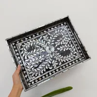 Creative Black Colorful Shell Tray Rectangular Mother-of-pearl Storage Tray Home Living Room Organizer Porch Decoration Ornament 1