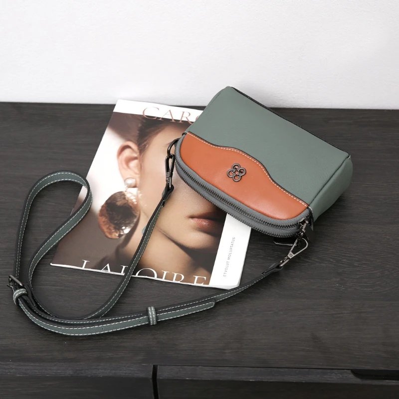 SANGUSTI Genuine Leather Handbag Versatile Square Bag Top Layer Cowhide Crossbody Bag Fashion Patchwork Female Shoulder Bag