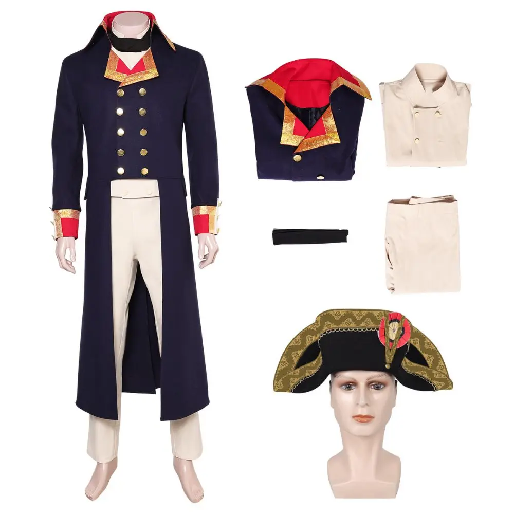 thumbnail image 1 of Disfraz de fantasía de Napoleón para hombre adulto, disfraz medieval, conjunto de uniforme, sombrero de Napoleón, trajes de juego de rol, traje de carnaval de Halloween, 1 of 5