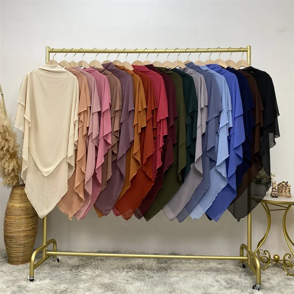 Muslim Headwear, Hijab Headscarf, Hijab Hats, Muslim Dress, Muslim Robe: Eid Ramadan Khimar Chiffon Double Layers Hijab Amira Women Muslim Modest Prayer Hijabs Islamic Clothing Niqab Nikab Robe Abaya