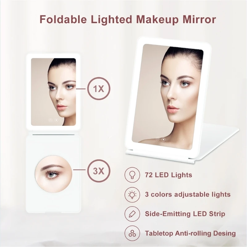 72개의 Led 조명 휴대용 조명이 포함된 충전식 여행 메이크업 화장대 돋보기