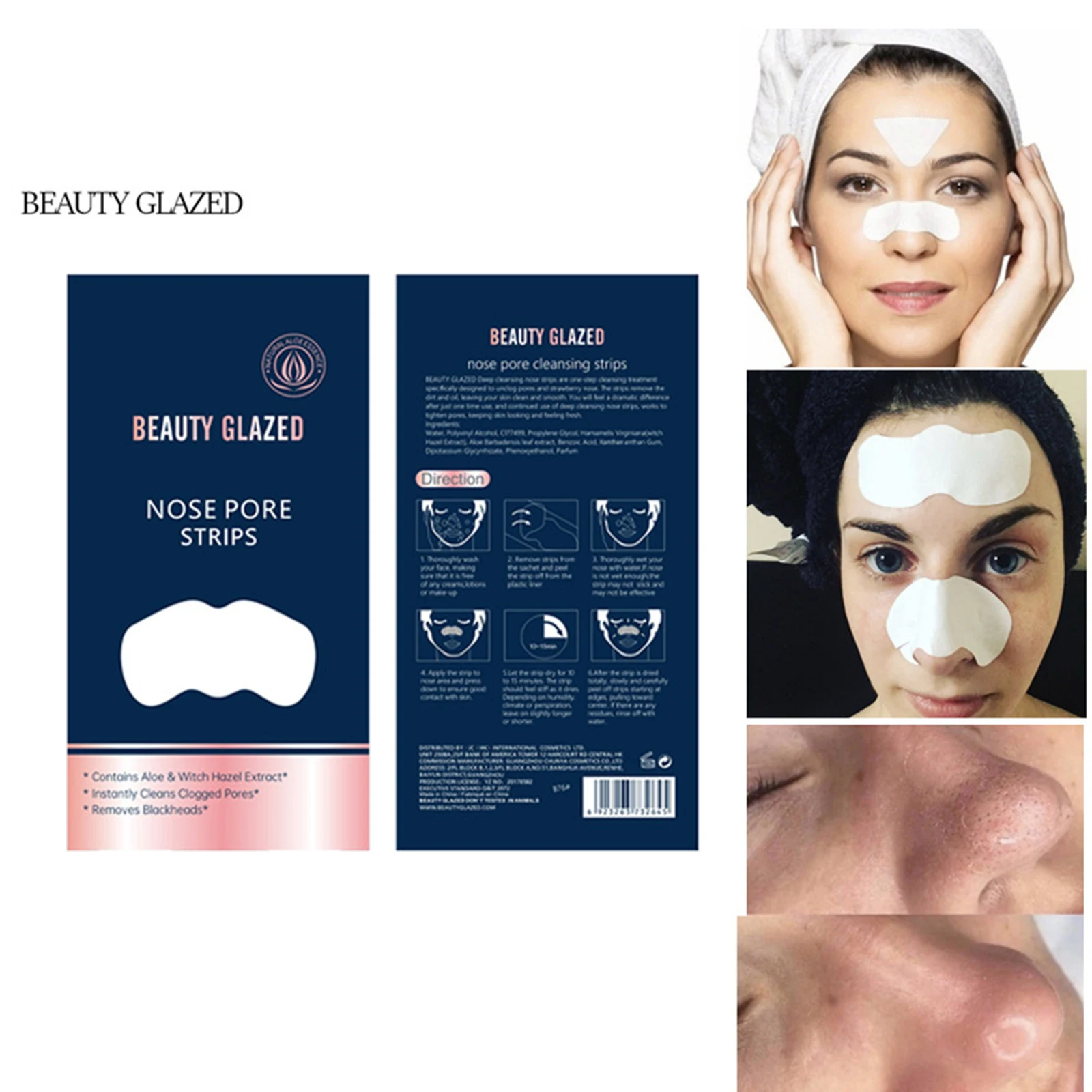 BEAUTY GLAZED Nose Blackhead Remover Deep Cleansing Nose Pore Strips Cleaner
