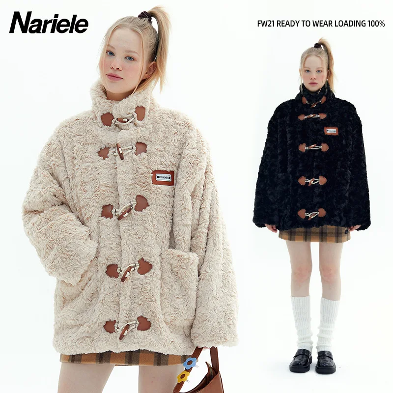 

Faux Fur Fleece Thick Coat Jacket Women Vintage Warm Soft Plush Horn Button Pockrt Outwear 2022 Winter New Casual Overcoat Lady