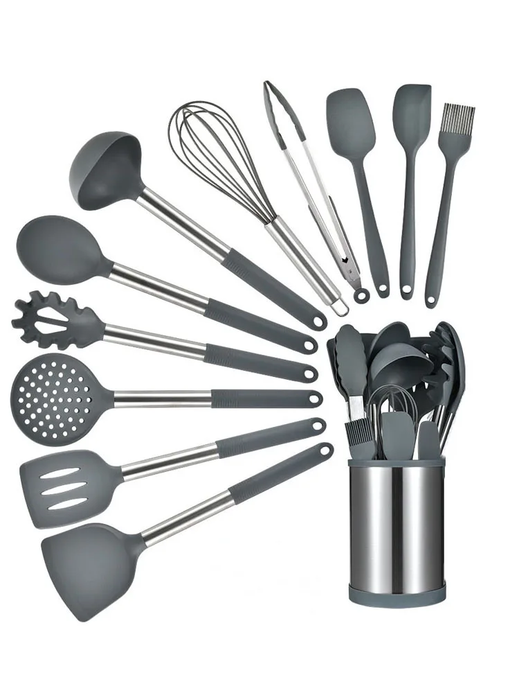Set 12 Utensili Da Cucina In Silicone Con Manico Legno Antiaderenti Resistenti 337947 Set 12 Utensili Da Cucina In Silicone Con Manico Legno Antiaderenti Resistenti 337947