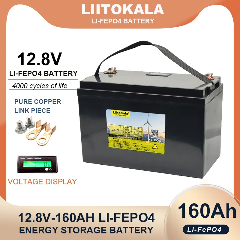 LiitoKala 12.8V 160AH LiFePO4 Battery with BMS 12v 4s Lithium Iron