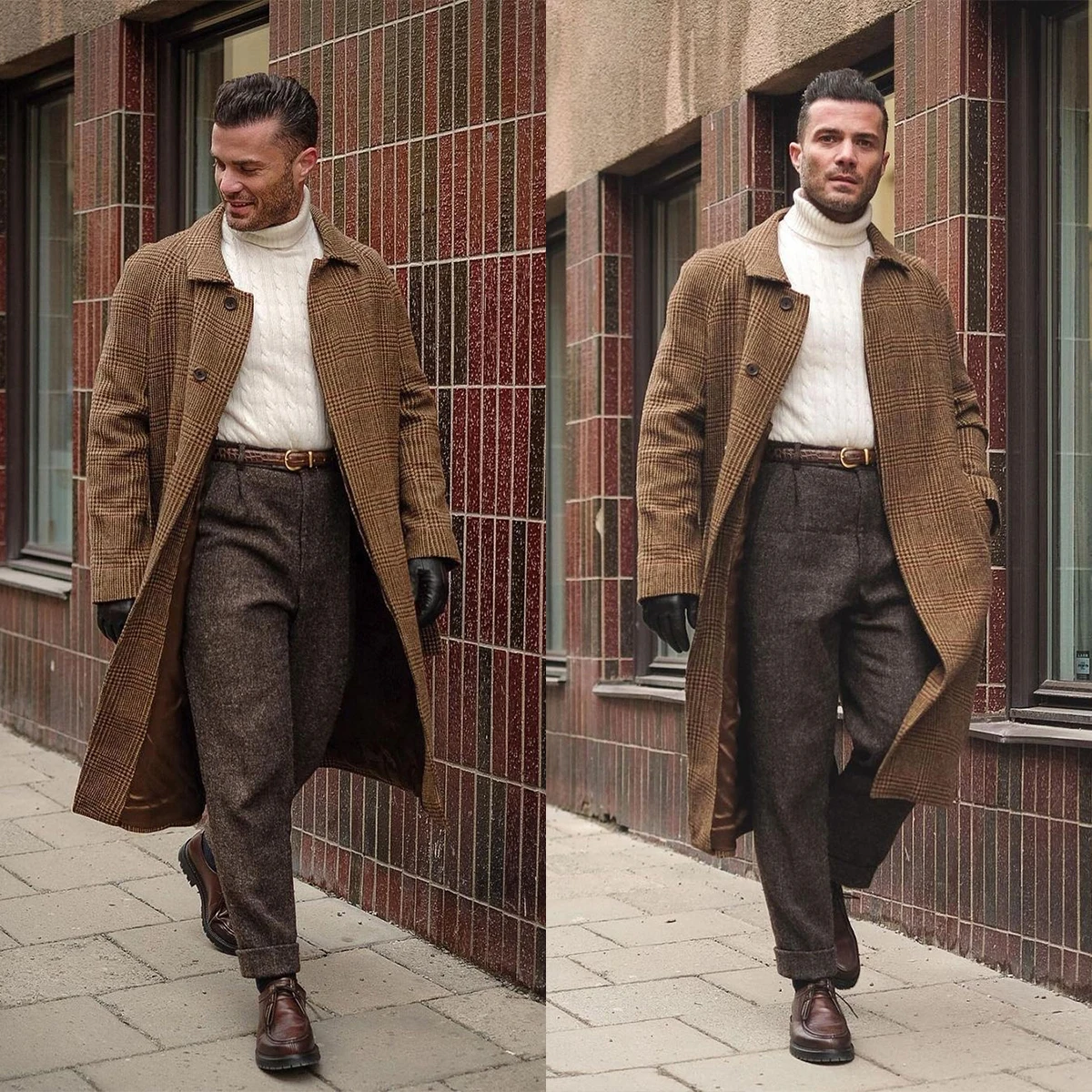 Plaid Autumn Men's Woolen Long Coat Single Breasted Overcoat Male Business Office Leisure Fall Winter Blazer Jackets men woolen coat