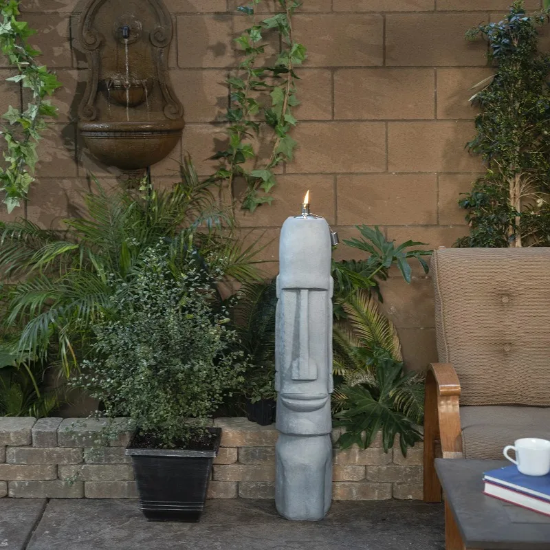 

Alpine Corporation 41" Tall Indoor/Outdoor Cement Moai Head Statue, Oil Torch Lamp