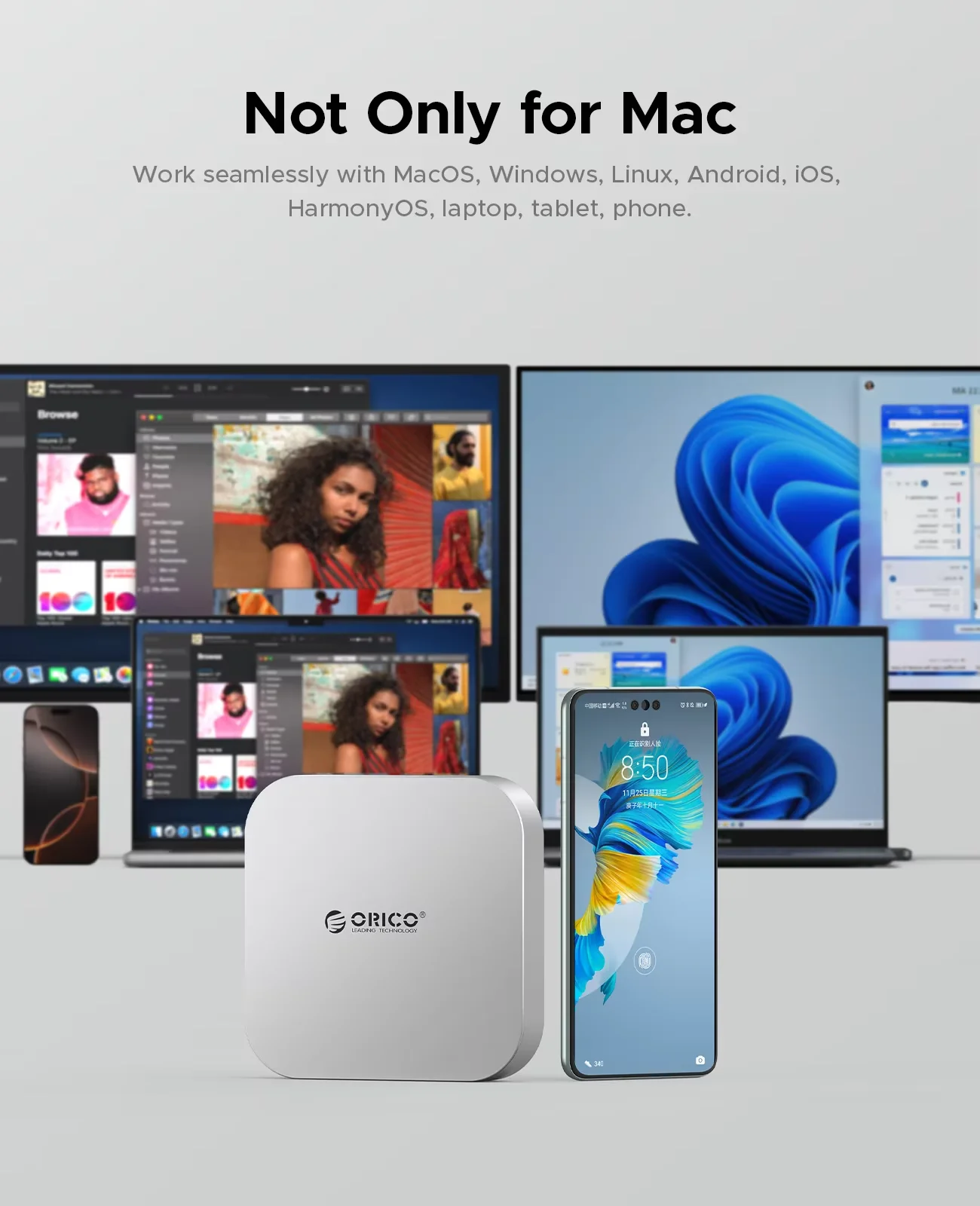 오리코 미니메이트 도크 & 스탠드 10Gbps 스토리지 확장 도크 (맥 미니 M4&M4 Pro 도킹 스테이션용, SD/TF3.0 512G 1T 2T 4T SSD 지원)