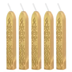 Pack of 5 Solid Color Sealing Wax Sticks for Envelopes, Invitations, and Gifts (Gold)