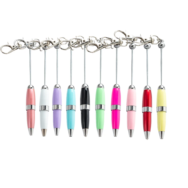 10pcs 금속 볼펜 키 체인 사무실 학생 구슬 펜 세트 광고 선물 사용자 정의 로고 DIY 구슬 펜 어린이 선물