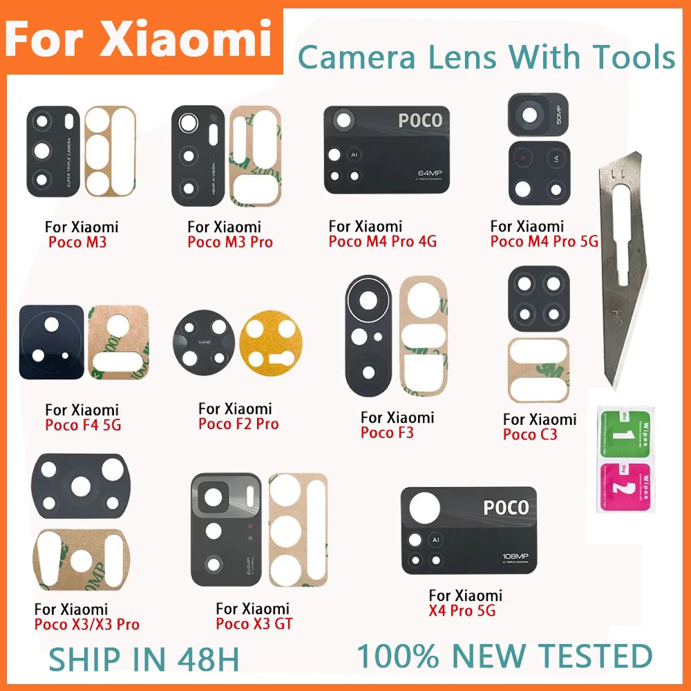 

For Xiaomi Poco X3 NFC M3 X3 GT X4 M4 Pro Poco F3 F4 5G C40 NEW Tested Camera GlassRear Back Camera glass Lens With Adhesive