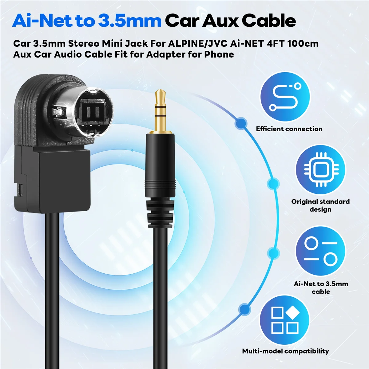 Car 3.5mm Stereo Mini Jack For ALPINE/JVC Ai-NET 4FT 100cm Aux Car Audio Cable Fit for Adapter for Phone
