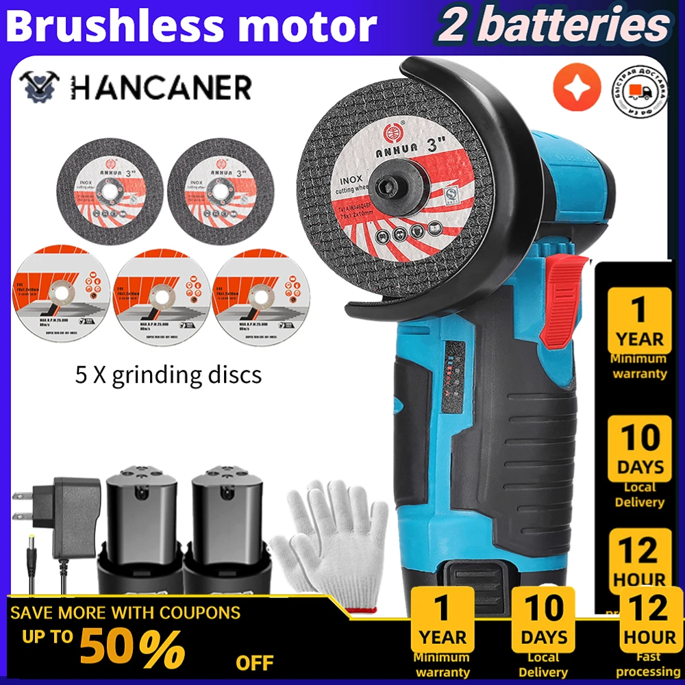 19500rpm 12v Brushless/brushed Angle Grinder With Rechargeable Lithium