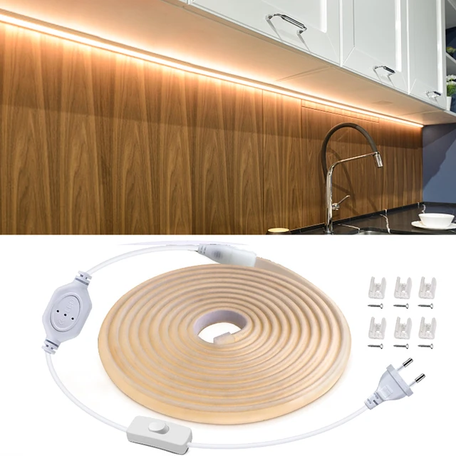 Lampe LED étanche COB pour sous-meuble de cuisine, avec interrupteur à bouton, cordon 220V 110V, prise EU/US, bande lumineuse pour cocina 1