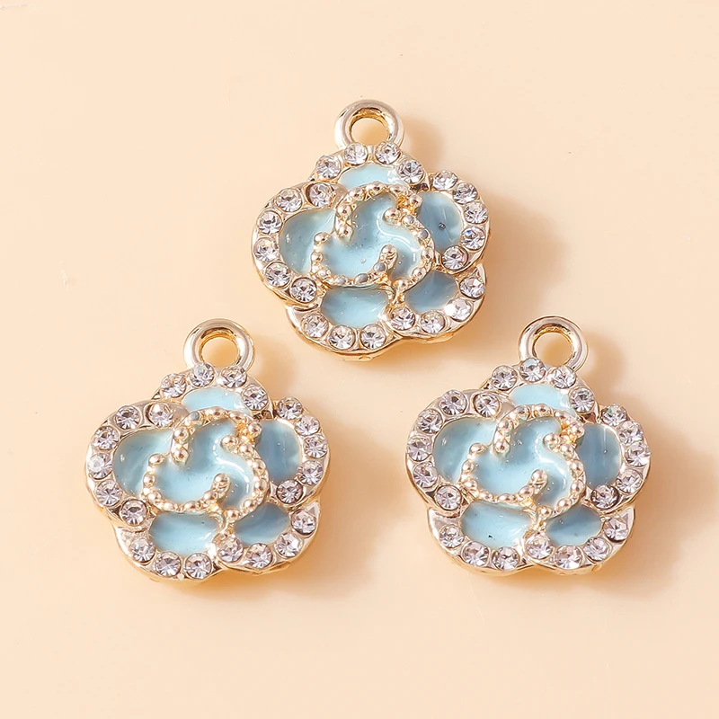 Leslie 10 Stück 14 x 17 mm glänzende Kristall-Rosenblüten-Anhänger, schillernde Anhänger für Ohrringe, Halsketten, Damen-Schmuckherstellung, Zubehör – Detail 12