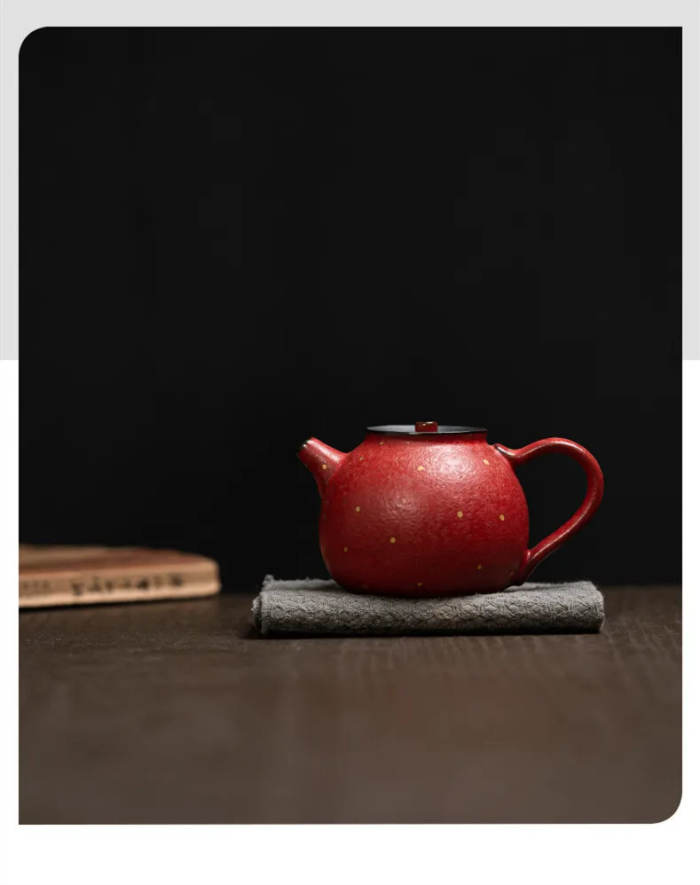 Teapottery　Agaガスレンジ赤紫色 180ml Vintage Red Glaze Teapot Handmade Ceramic Beauty Tea