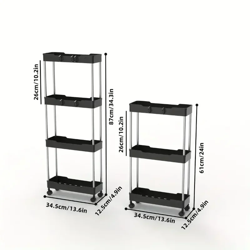 Bathroom Storage Rack With Wheels 3/4 Layer Rolling Utility Cart Bathroom Storage Organizer Multi-purpose Utility Cart